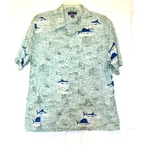 HOOK & TACKLE Fishing Life Green Short Sleeve Shirt Men 2XL Button Up Fish Print